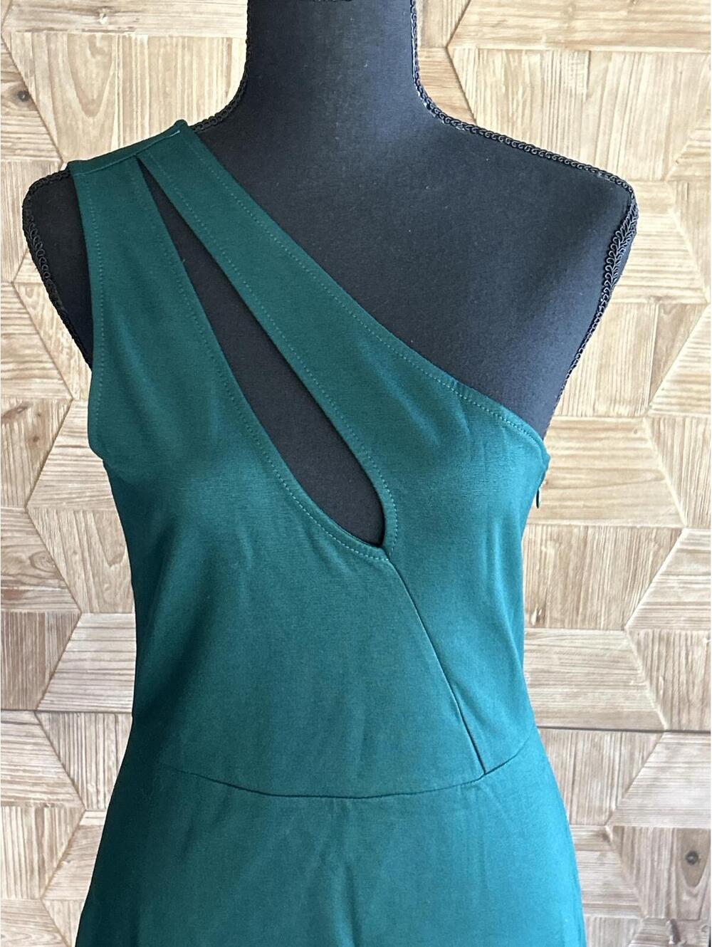 NWT Lulus Hunter Green One Shoulder Mini Dress Womens Large Cutout Bodycon - Picture 3 of 7